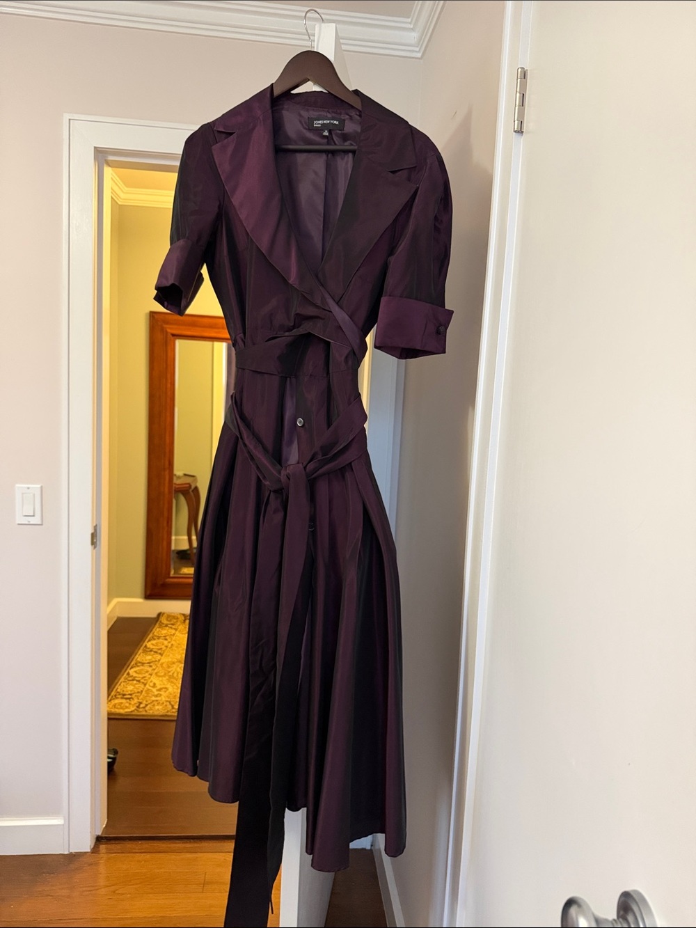 Jones New York Deep Purple Wrap Midi Dress with Tie Belt size 14